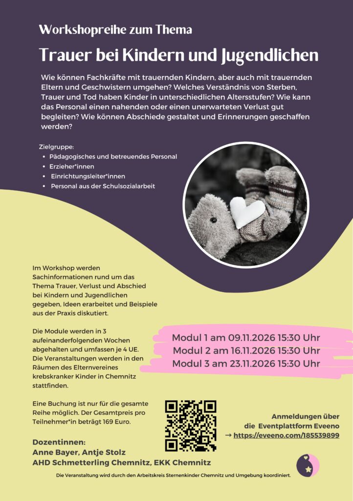Ankündigungsfleyer Workshopreihe Trauer bei Kindern